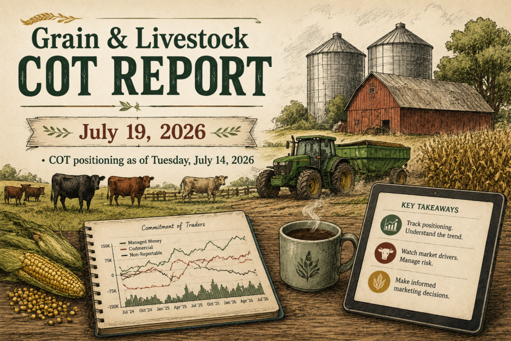 Grain and livestock COT report: managed money positioning for the week of July 14, 2026