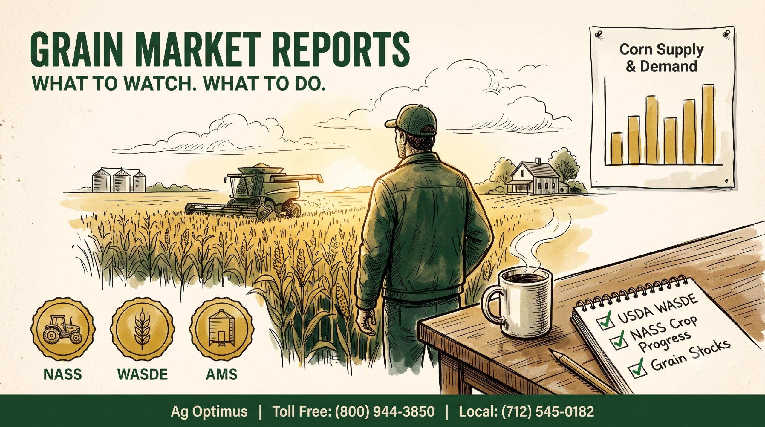 Grain market reports: routine table showing what to watch and what to do for marketing margins