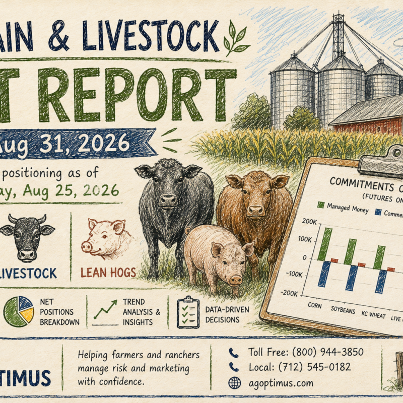 Grain and livestock COT report for August 31 2026 showing managed money and commercial positioning