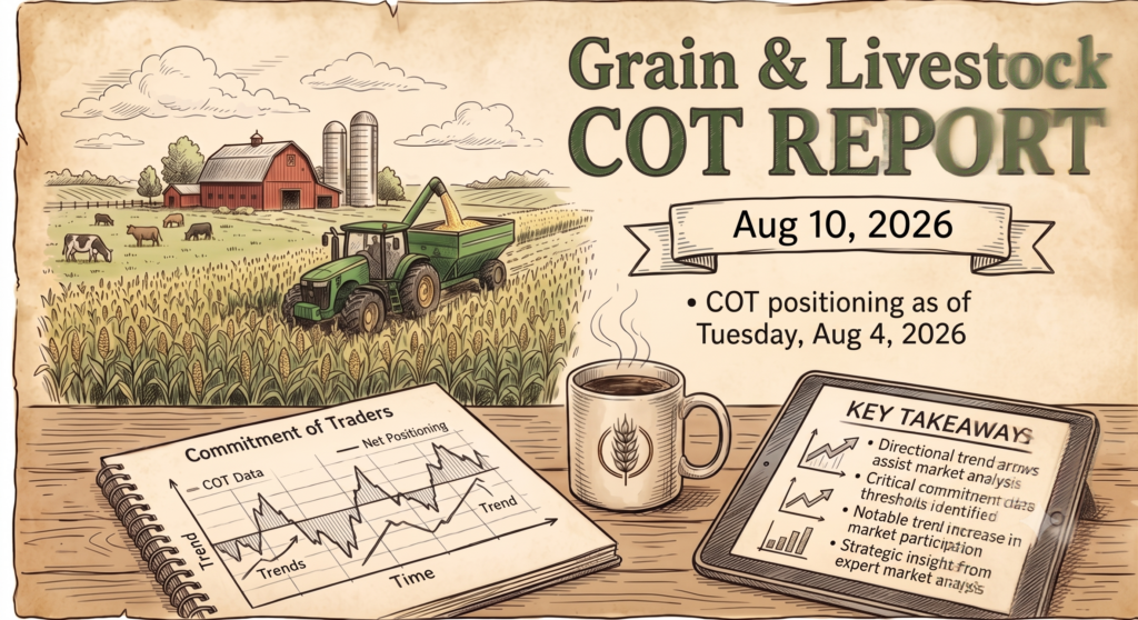 Grain & Livestock COT Report — Aug 10, 2026 · COT positioning as of Tuesday, Aug 4, 2026