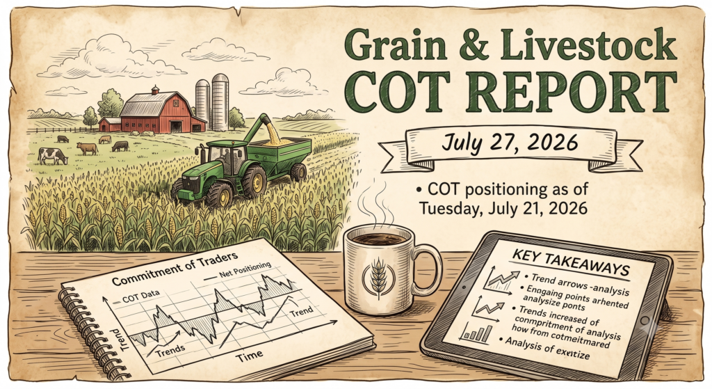 How to read the COT report: corn table showing commercial and managed money positioning by week
