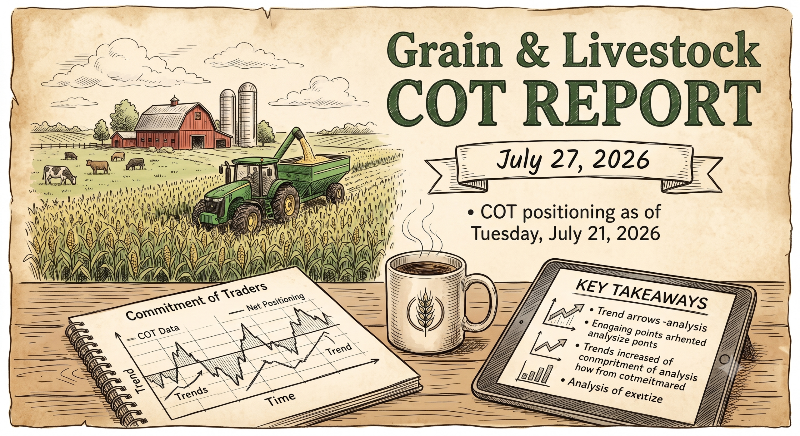 How to read the COT report: corn table showing commercial and managed money positioning by week