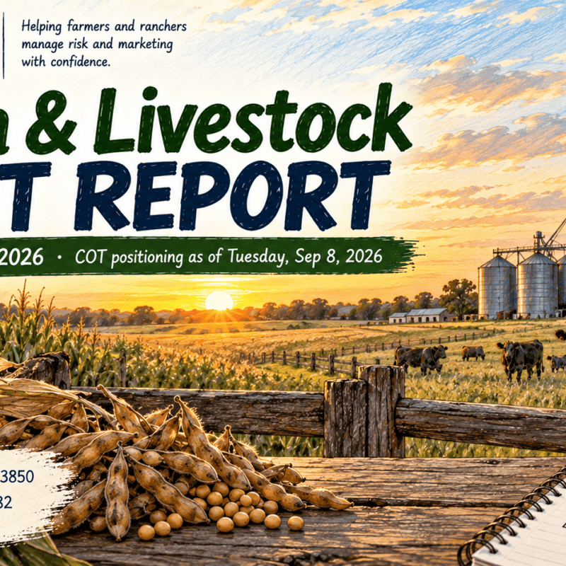 Grain and livestock COT report September 14 2026 showing managed money positioning before the September WASDE