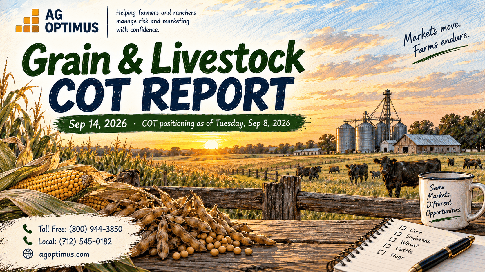 Grain and livestock COT report September 14 2026 showing managed money positioning before the September WASDE