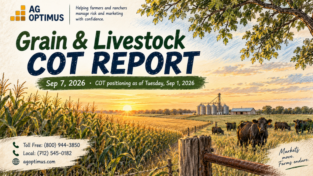 Grain & Livestock COT Report — Sep 7, 2026 · COT positioning as of Tuesday, Sep 1, 2026