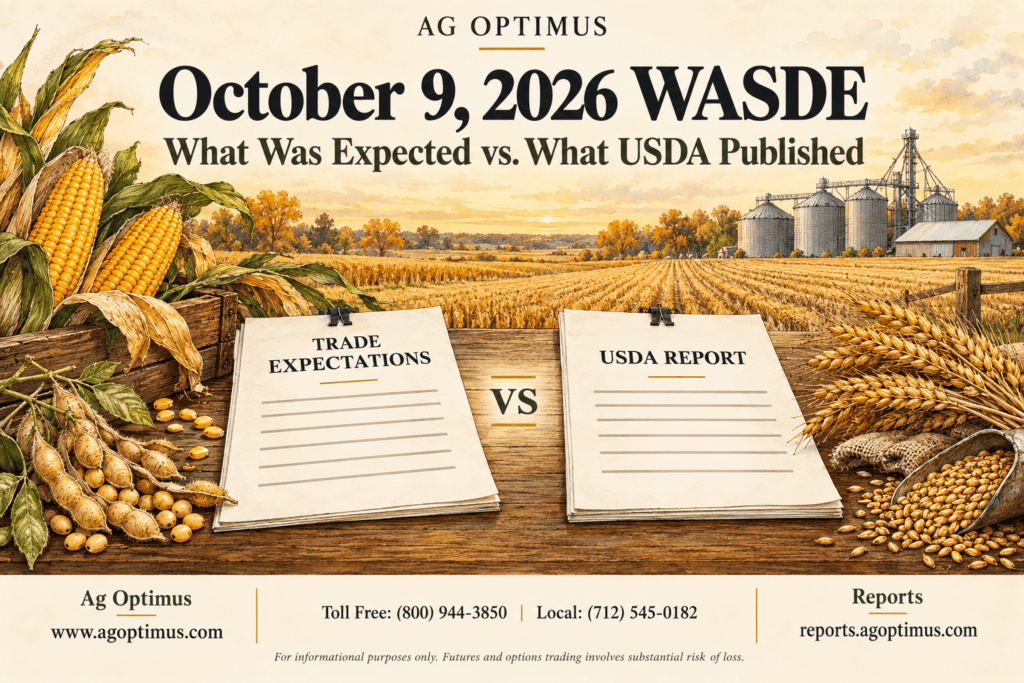 October 2026 WASDE corn carryout chart showing United States corn ending stocks rising to 1.849 billion bushels from 1.567 billion in September