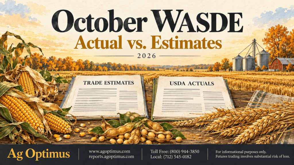 October WASDE actual vs estimates header with Trade Estimates and USDA Actuals ledgers